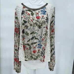 Loyd/Ford Plam Spring Women's Long-Sleeve Lace Floral  Sheer Blouse Size L